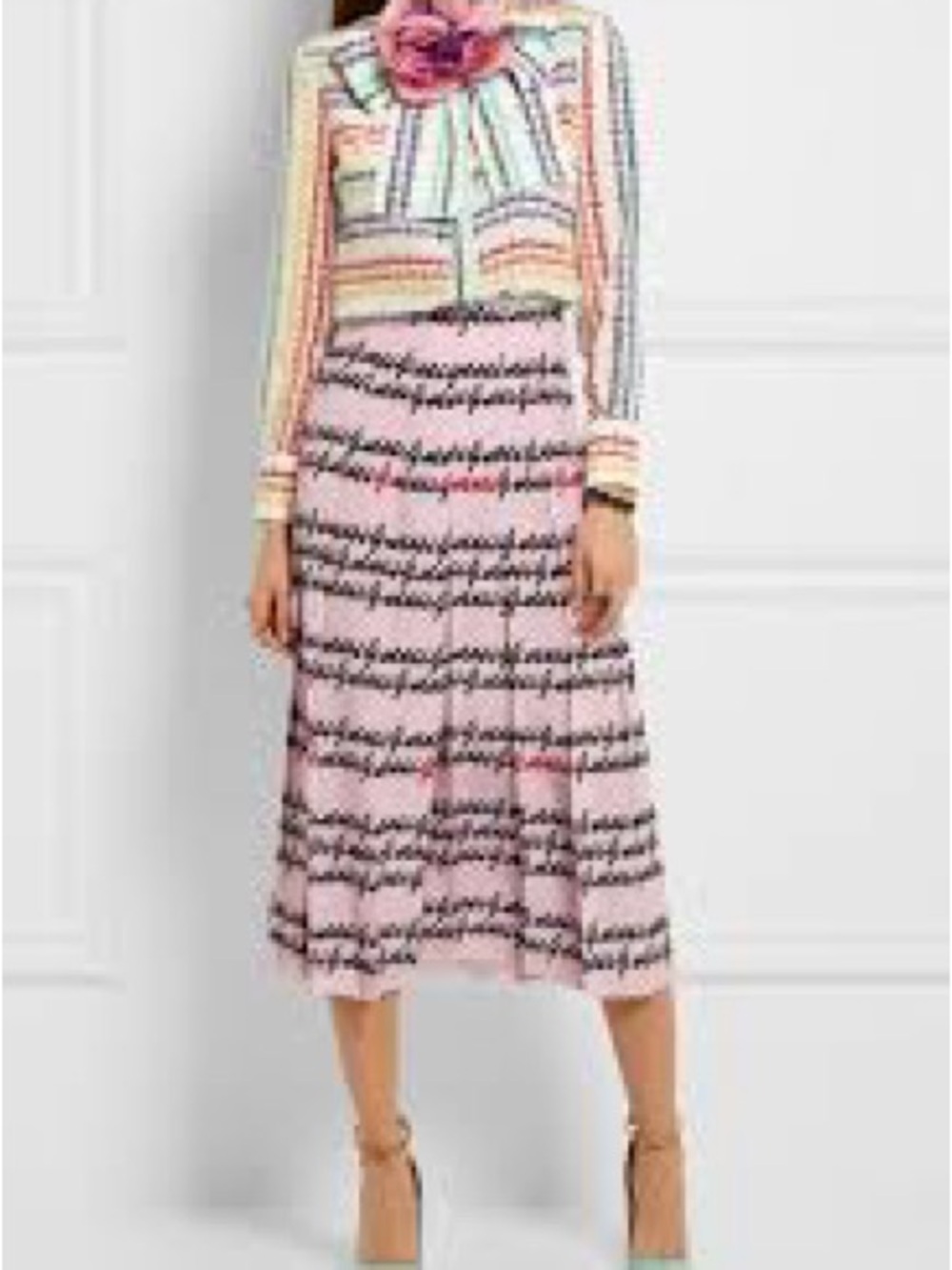 Gucci Pink Script-Detail Midi Skirt
